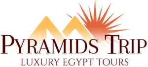 Pyramids Trip luxury travel agent logo. Stylized graphic of the Giza Pyramids.
