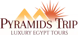 Pyramids Trip luxury travel agent logo. Stylized graphic of the Giza Pyramids.