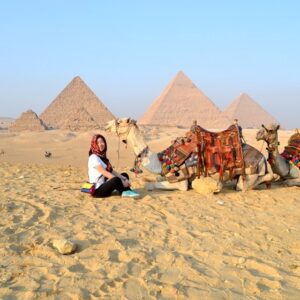camel with the Pyramids in the desert of Egypt